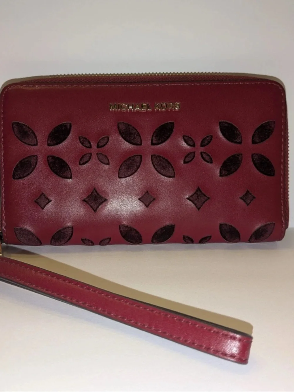 Michael Kors Leather/Velvet Design Wristlet Wallet